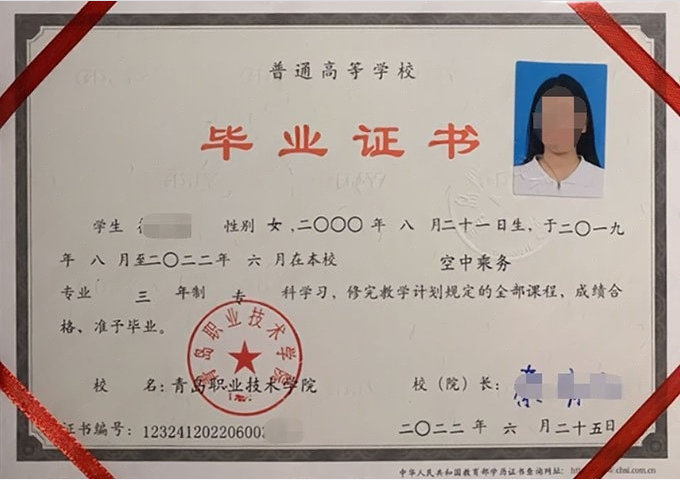 东莞青岛职业技术学院毕业证样本图片